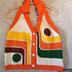 Retro Knit Vest with Geometric Pattern